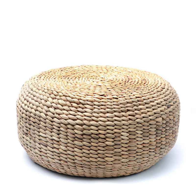 Runder Pouf aus geflochtener Wasserhyazinthe – Ø60 cm Natur