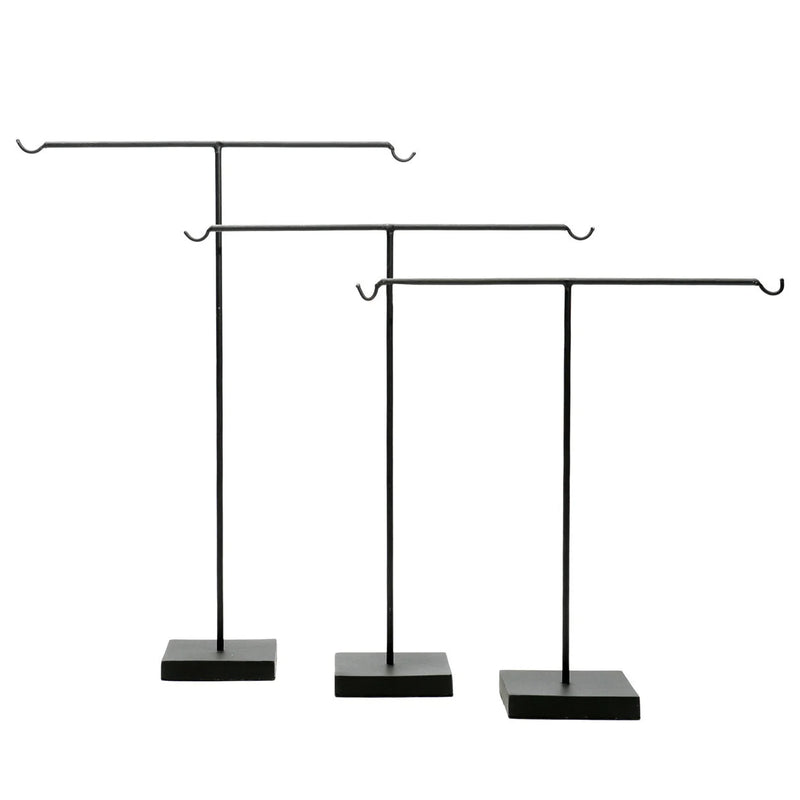 Schmuckständer aus schwarzem Metall in T-Form mit Haken – 3er-Set