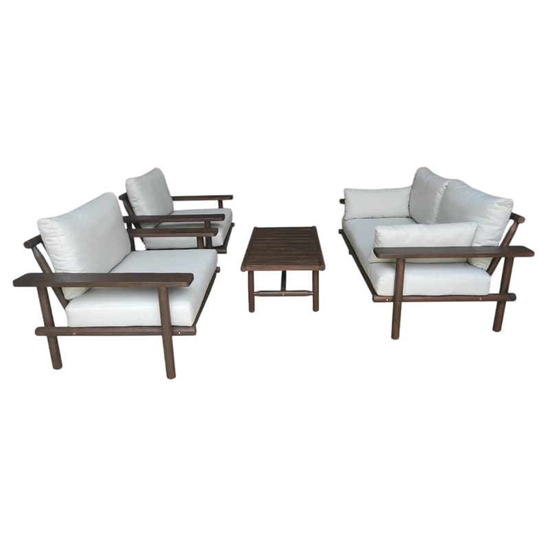 Gartenmöbel-Set aus massiver Akazie mit Kissen in Ecru – 4-teilig
