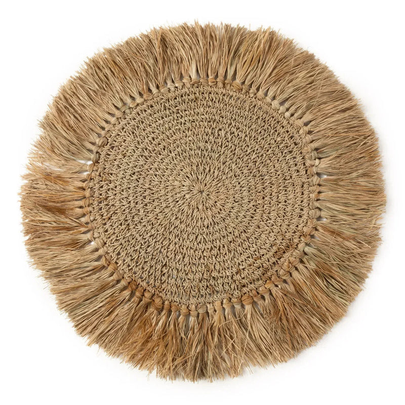Runde Platzsets aus Naturraffia mit Deko-Fransen – 2er-Set