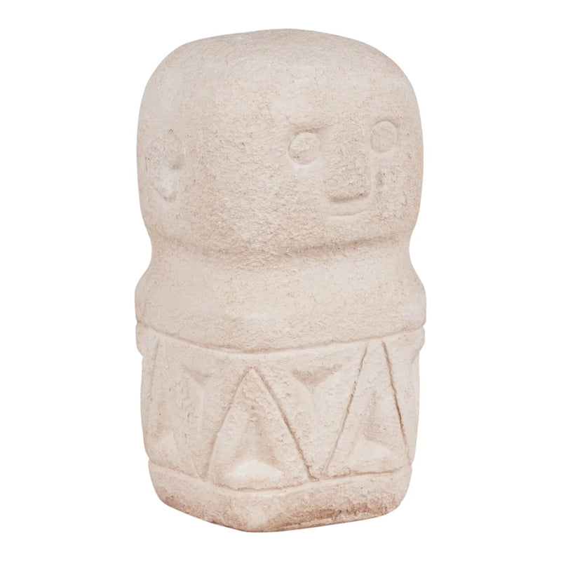 Totem-Statuette aus Keramik in Beige, Steinoptik mit graviertem Gesicht
