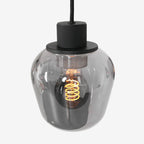 Suspension 5 lumières en verre fumé et acier noir avec ampoule à filament spiralé