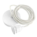 Pendentif blanc avec rosace de plafond en câble tressé et douille L250 cm