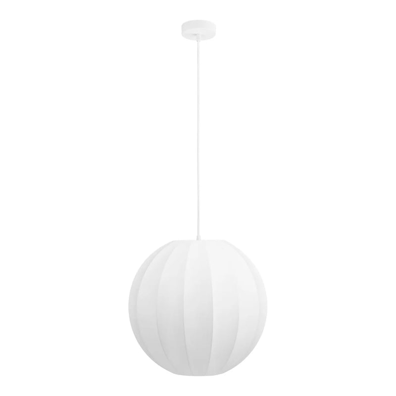 Suspension blanche en soie forme boule nervurée – Ø40 cm