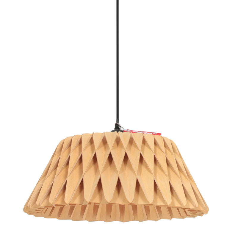 Hängeleuchte aus Naturholz im Wellendesign mit schwarzem Kabel – Ø46 cm