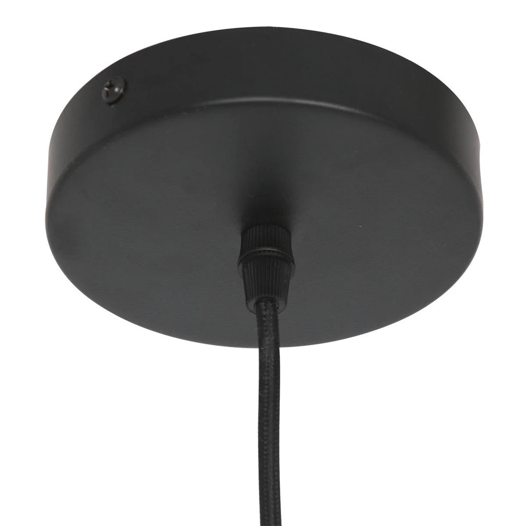 Plafonnier noir en suspension en bois naturel avec câble ondulé, diamètre 46 cm