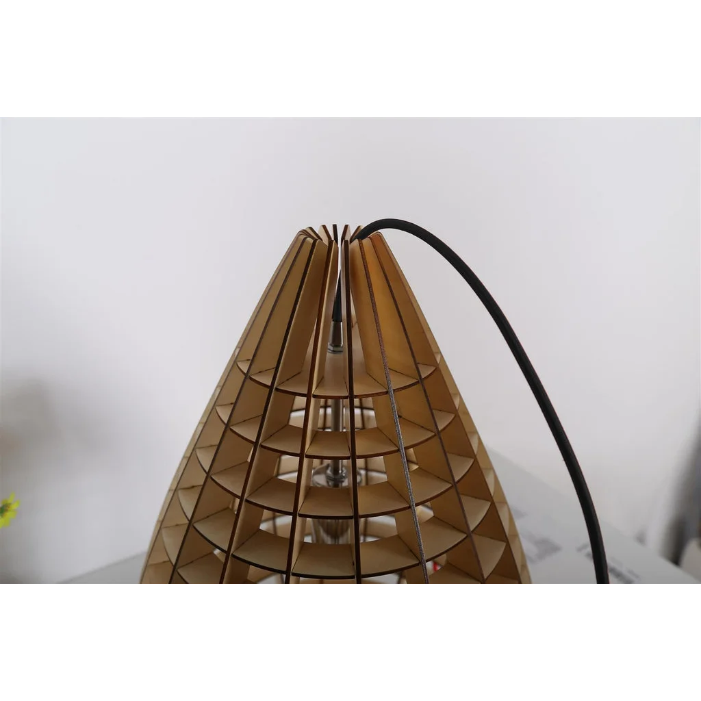 Décoratif abat-jour en bois pour Hängelampe Droplet Holz avec ampoule visible et câble noir