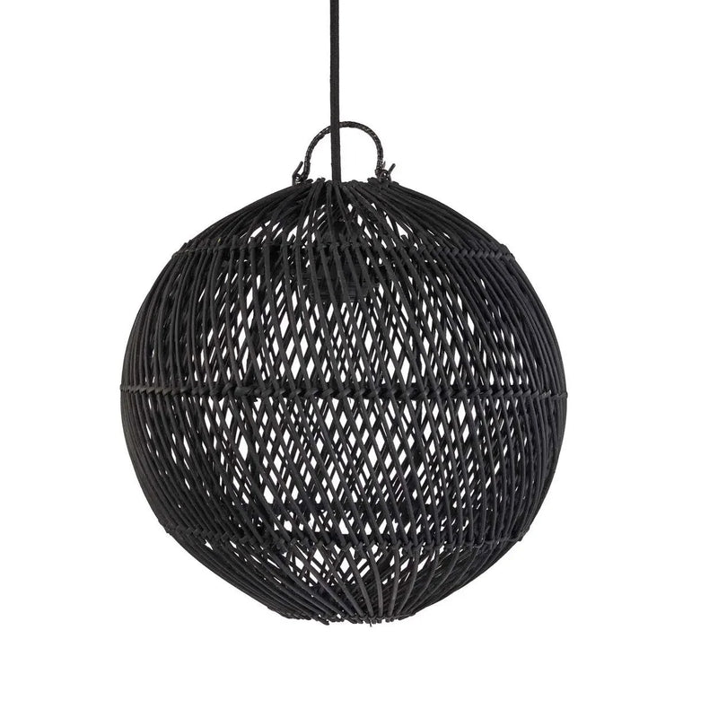 Kugel-Hängeleuchte aus geflochtenem Rattan, schwarz durchbrochen – Ø30 cm