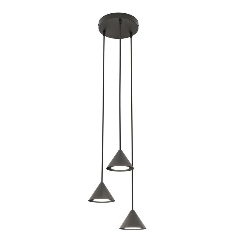 Kegel-Hängeleuchte aus mattschwarzem Metall, 3-flammig – H100 cm