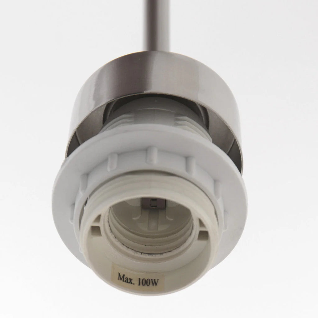 Douille de ampoule E27 blanche avec couvercle en métal brossé pour Suspension cylindre tissu blanc et métal brossé Ø50 cm