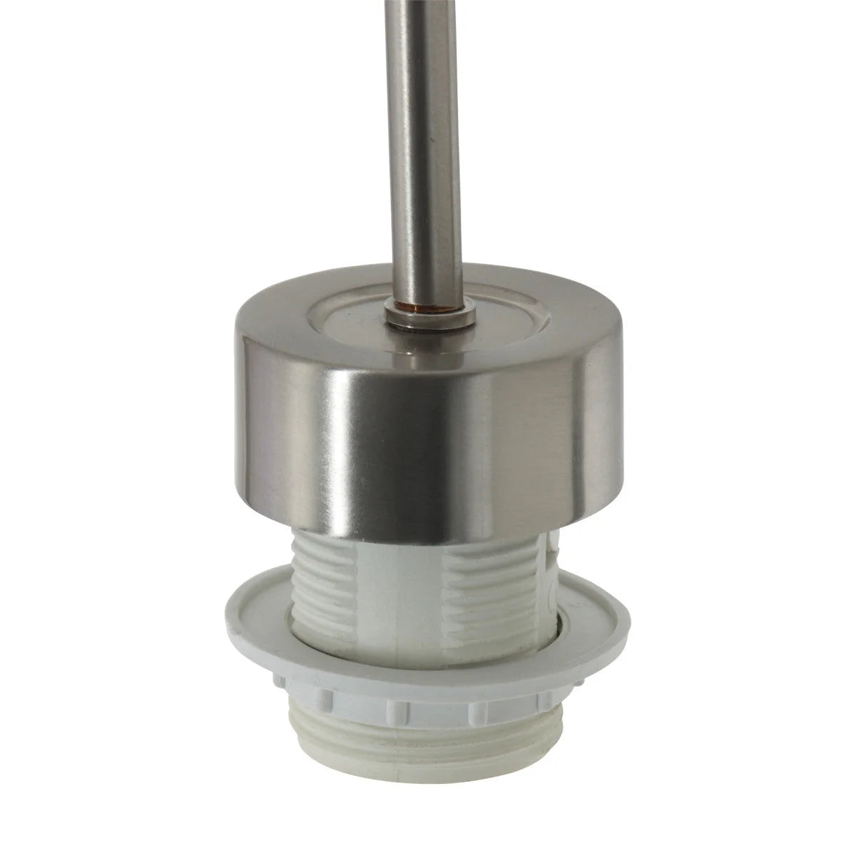 Support de lampe en nickel brossé avec base filetée blanche pour Suspension cylindre tissu blanc et métal brossé Ø50 cm