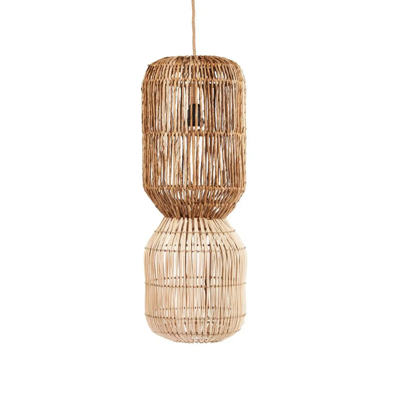 Zylindrische Hängeleuchte aus Naturrattan mit zwei Ebenen – H70 cm
