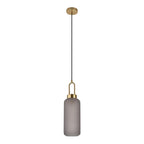 Suspension cylindrique en verre fumé mat et laiton doré Ø13 cm