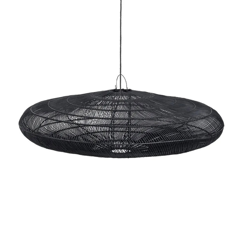 Scheibenförmige Hängeleuchte aus Rattan in Schwarz XL – Ø150 cm