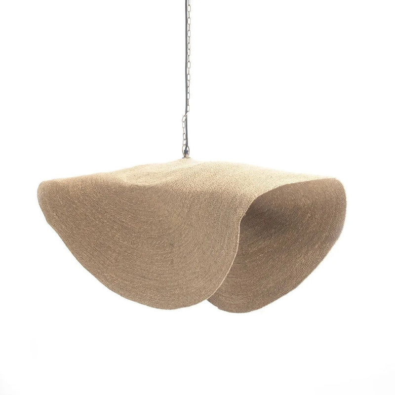 Wellenförmige Hängeleuchte aus Naturfaser in Sandbeige – 119x46 cm