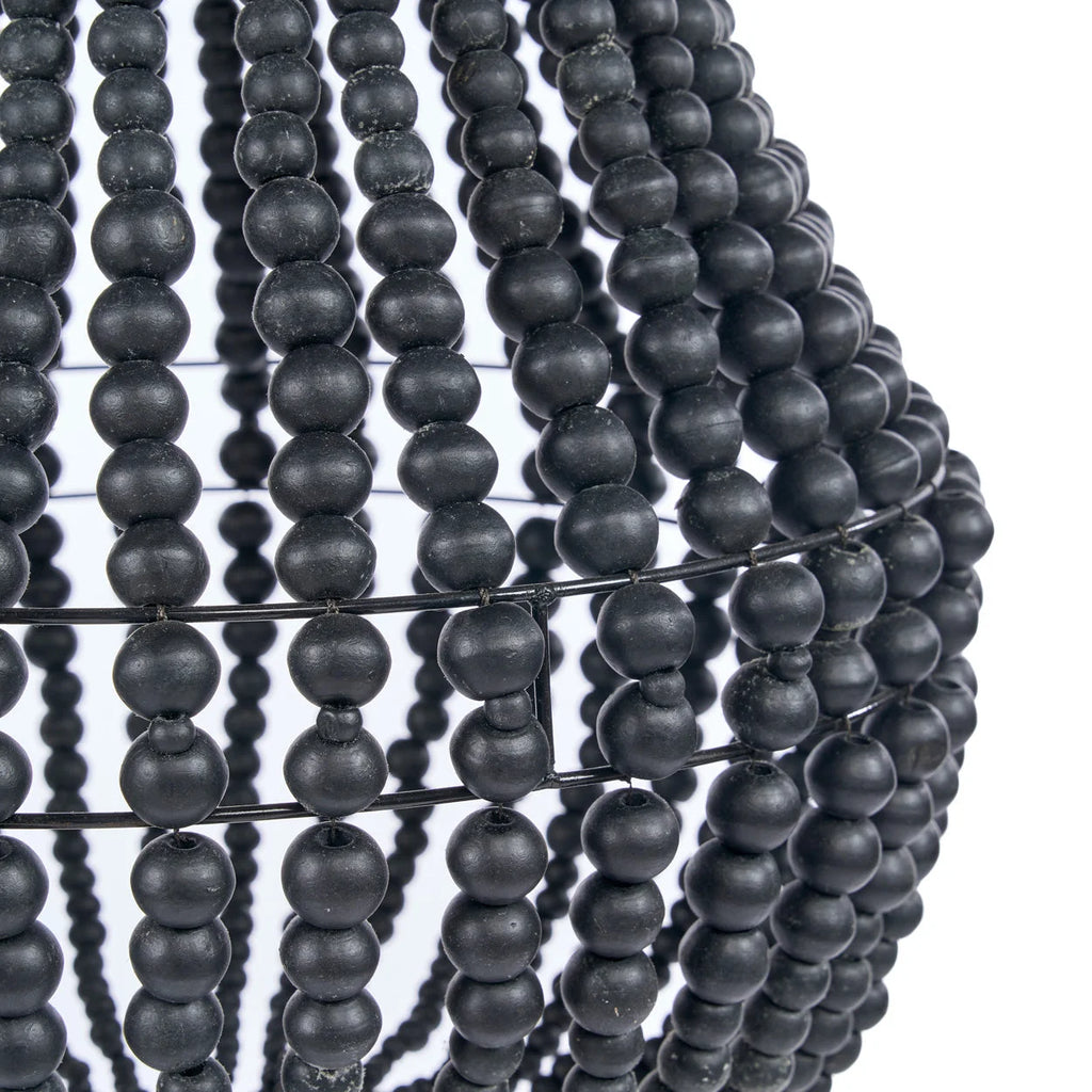 Abat-jour goutte en perles de bois noir ajouré Ø40 cm