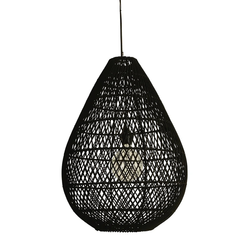 Tropfenförmige Hängeleuchte aus schwarzem Rattan fürs Wohnzimmer – Ø45x65 cm