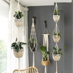 Suspension macramé pour plante en coton naturel avec franges et plantes en pot
