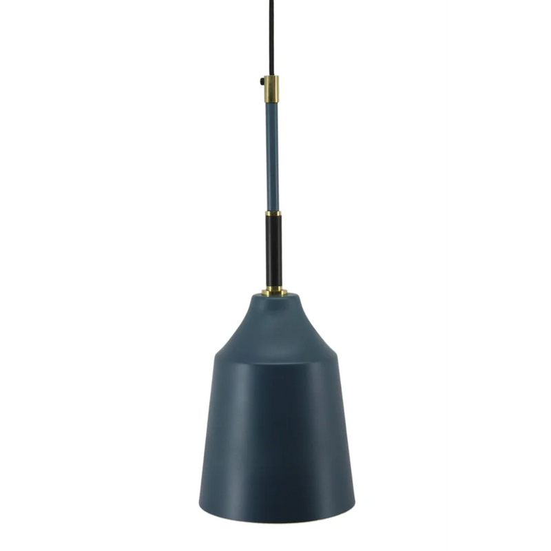 Konische Hängeleuchte aus Metall in Petrolblau und Messing – H45 cm