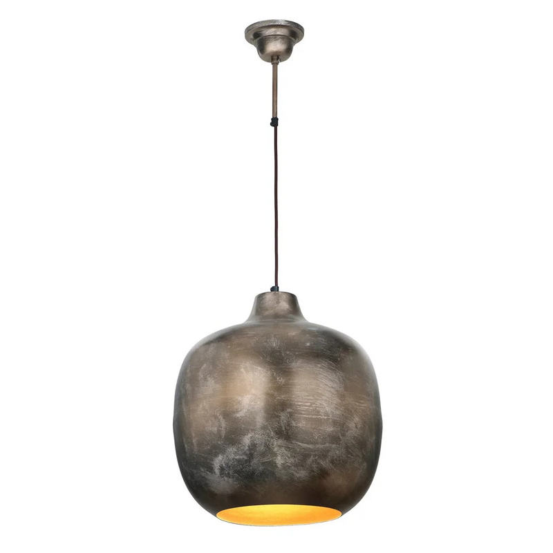Hängeleuchte aus patiniertem Metall in Grau mit goldenem Innenleben im Industrial-Stil – Ø40 cm
