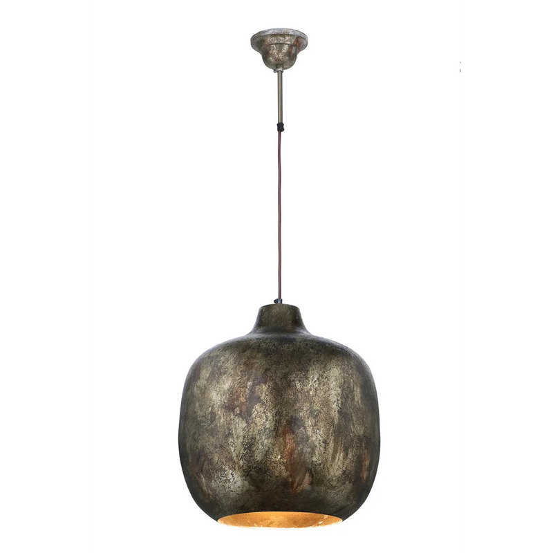 Hängeleuchte aus patiniertem Metall in Bronze-Schwarz mit goldenem Innenleben – Ø40 cm