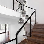 Suspension multiple en verre fumé noir boules dégradées Ø60 cm avec globes modernes en verre