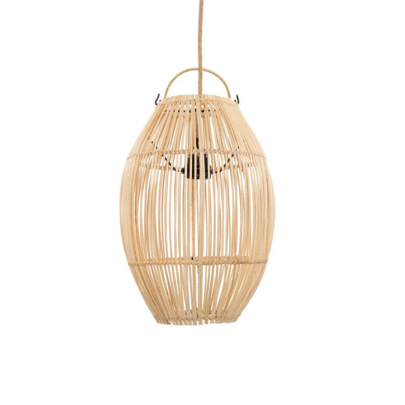 Suspension ovale en rotin tressé naturel ajouré – 25x38 cm