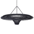 Suspension ronde en rotin noir ajouré effet soleil XXL avec large base conique