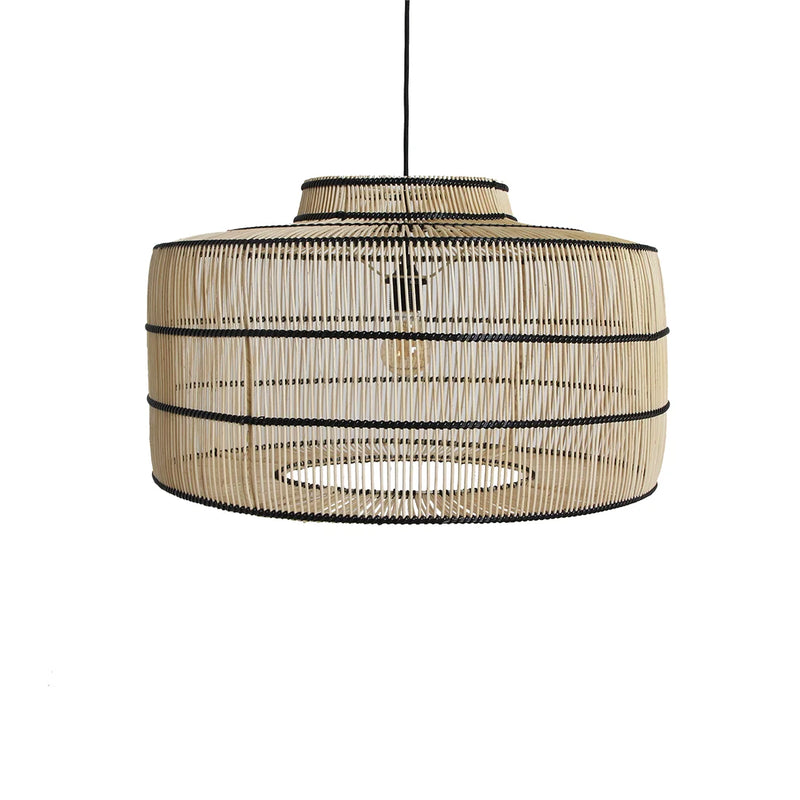 Hängeleuchte aus Rattan in Natur und Schwarz, Trommelform – Ø61 cm