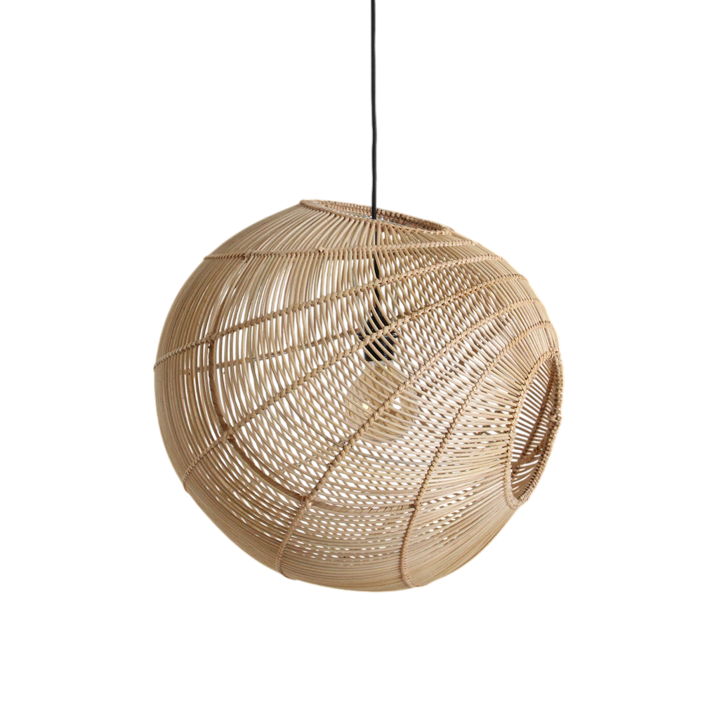 Kugelförmige Hängeleuchte aus durchbrochenem Rattan natur – Ø50 cm