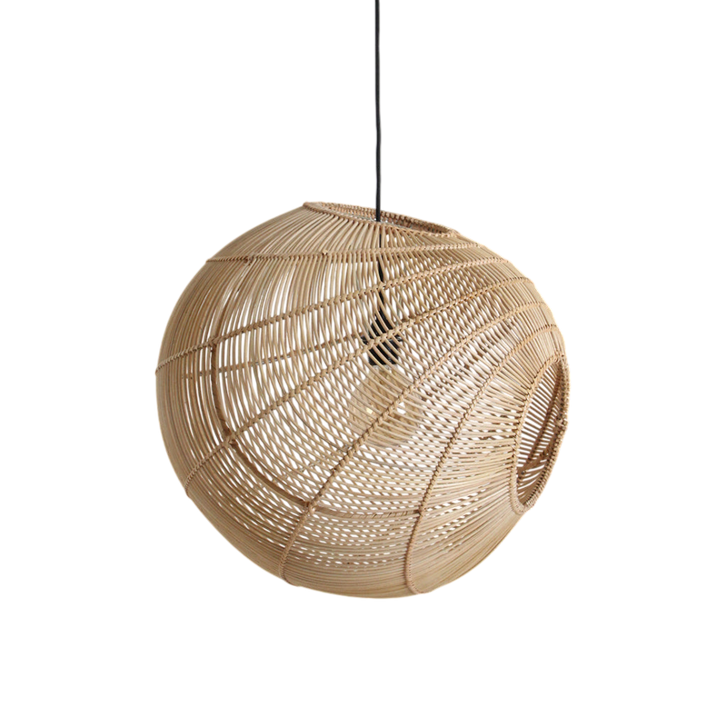 Kugelförmige Hängeleuchte aus durchbrochenem Rattan natur – Ø50 cm