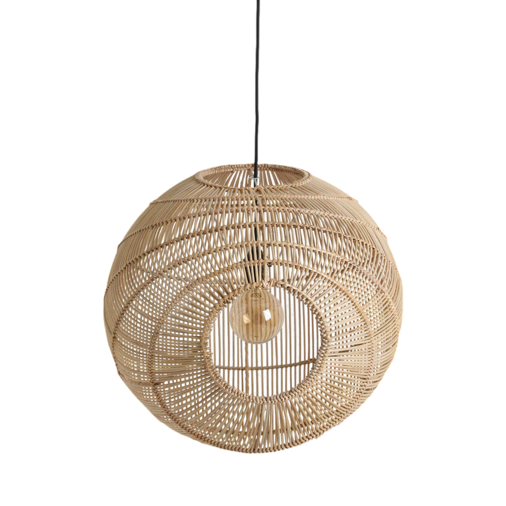 Kugelförmige Hängeleuchte aus durchbrochenem Rattan natur – Ø50 cm
