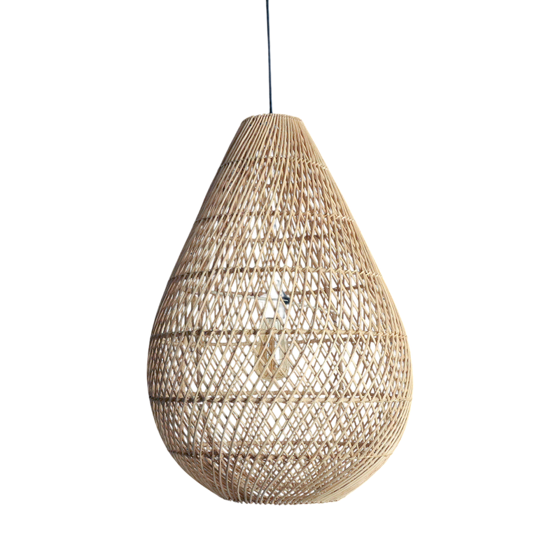 Hängeleuchte aus Rattan natur in Tropfenform, durchbrochen – Ø45x65 cm