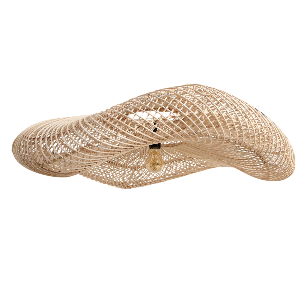 Hängeleuchte aus Rattan natur in Wellenform, durchbrochen geflochten – Ø115 cm
