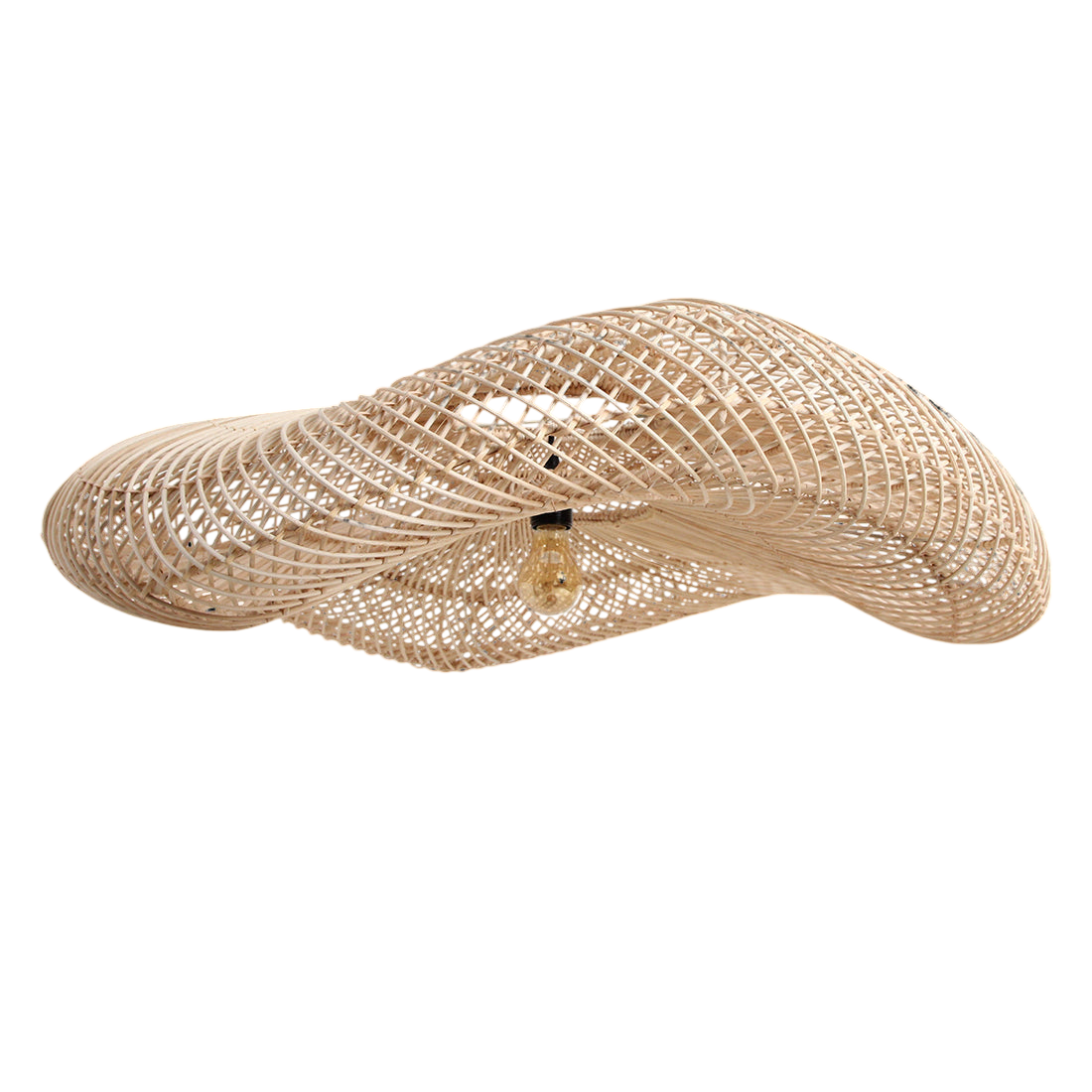 Hängeleuchte aus Rattan natur in Wellenform, durchbrochen geflochten – Ø115 cm
