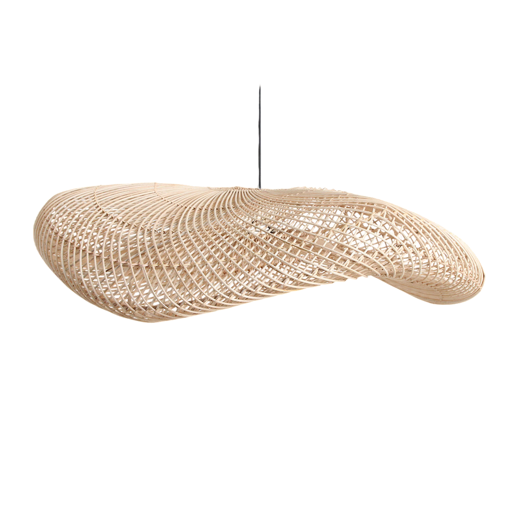 Hängeleuchte aus Rattan natur in Wellenform, durchbrochen geflochten – Ø115 cm