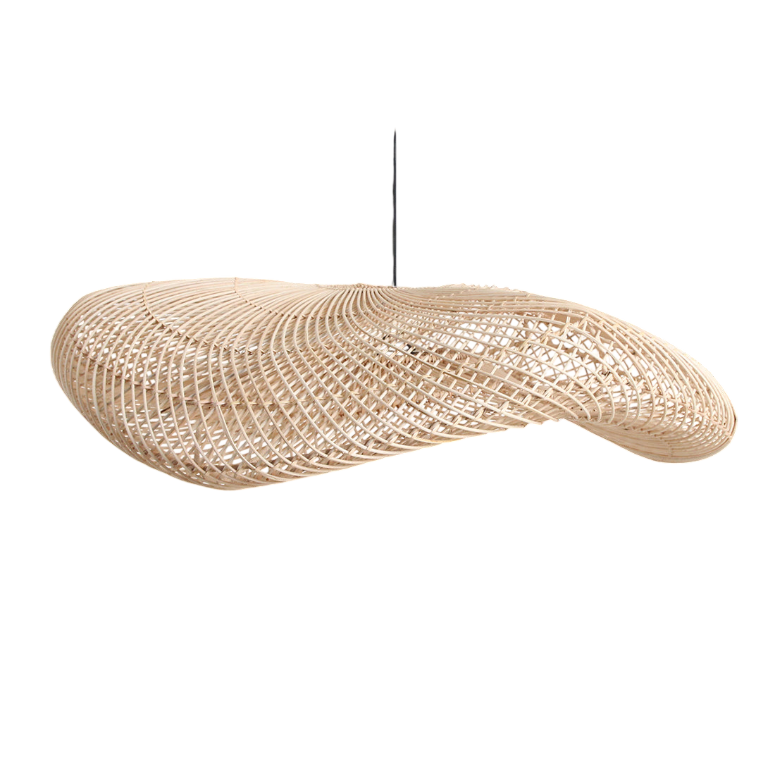 Hängeleuchte aus Rattan natur in Wellenform, durchbrochen geflochten – Ø115 cm