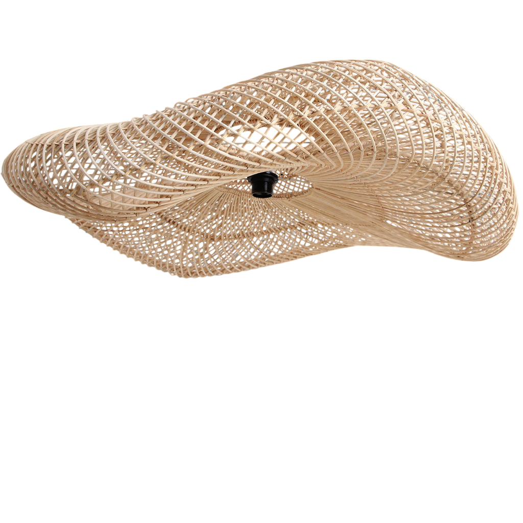 Hängeleuchte aus Rattan natur in Wellenform, durchbrochen geflochten – Ø115 cm