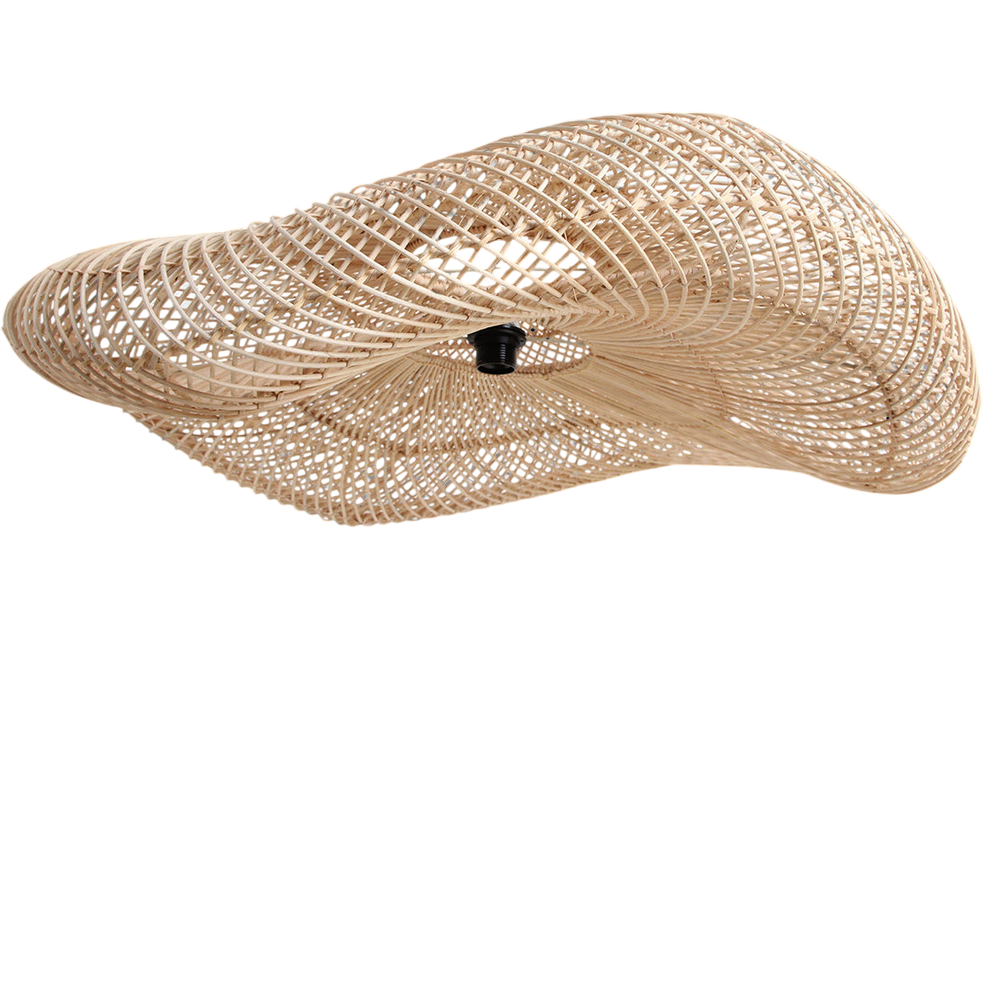Hängeleuchte aus Rattan natur in Wellenform, durchbrochen geflochten – Ø115 cm