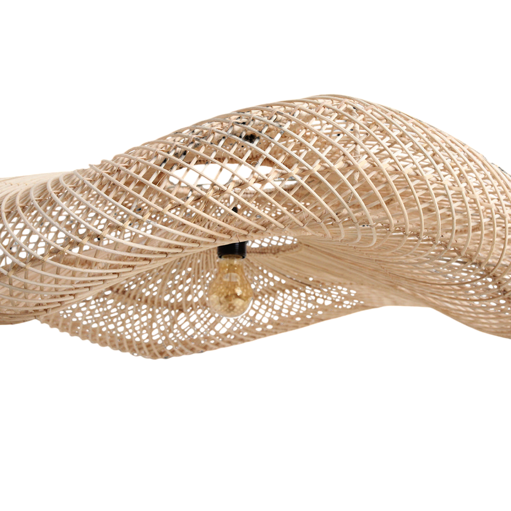 Hängeleuchte aus Rattan natur in Wellenform, durchbrochen geflochten – Ø115 cm