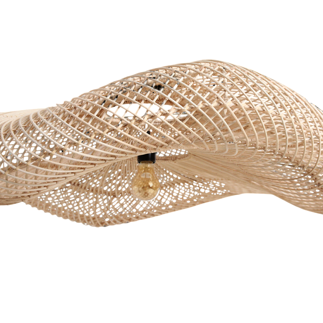 Hängeleuchte aus Rattan natur in Wellenform, durchbrochen geflochten – Ø115 cm