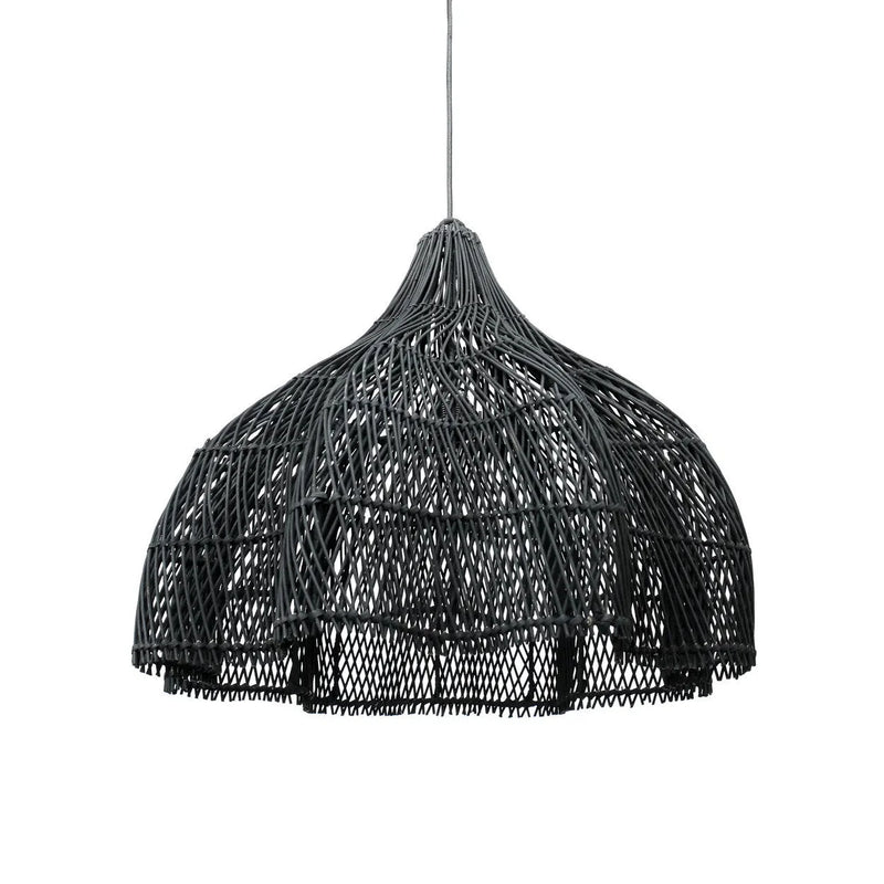 Hängeleuchte aus Rattan in Schwarz, Peitschenform 60x60 cm