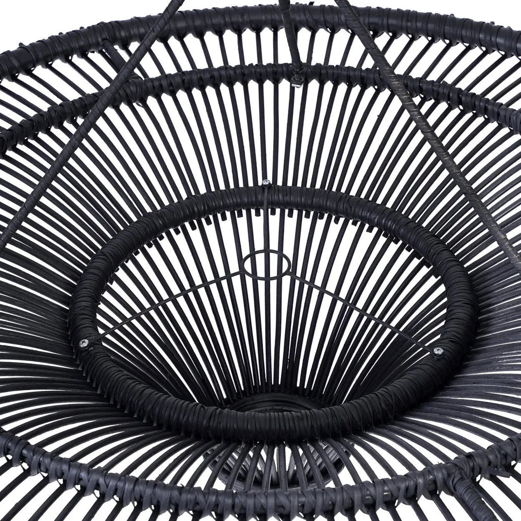Suspension rotin noir XL 110 cm plafonnier rond design