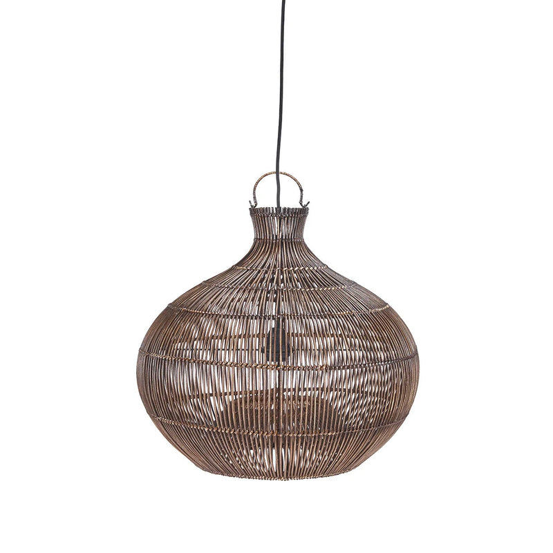 Hängeleuchte aus geflochtenem Rattan in Braun für die Leseecke – Ø48 cm