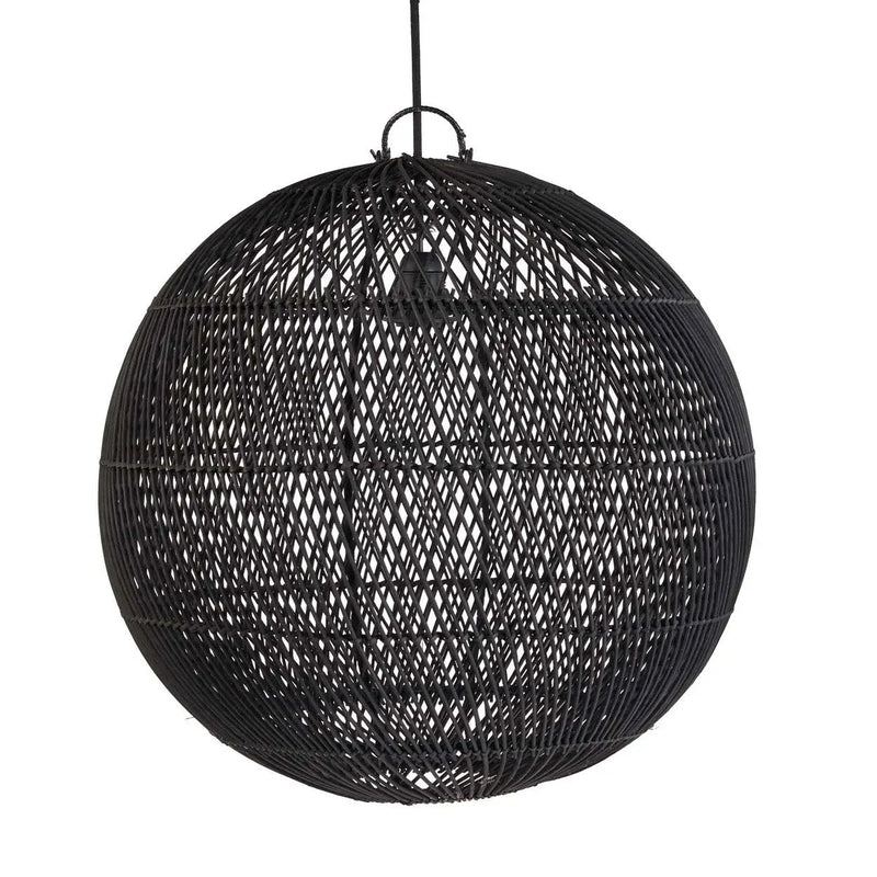 Hängeleuchte aus geflochtenem Rattan – Schwarz durchbrochen – Ø50 cm