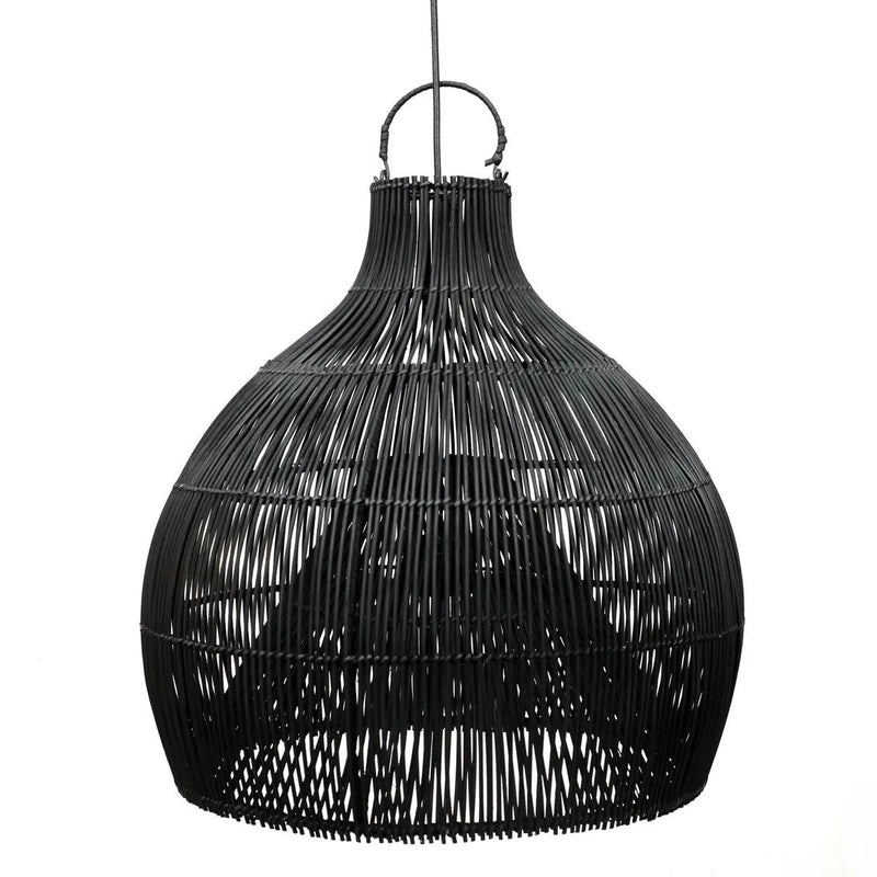 Hängeleuchte aus geflochtenem Rattan in Schwarz in Tropfenform – Ø50 cm