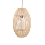 Luminaire suspendu en rotin tressé ovale naturel H48 cm pour décoration intérieure