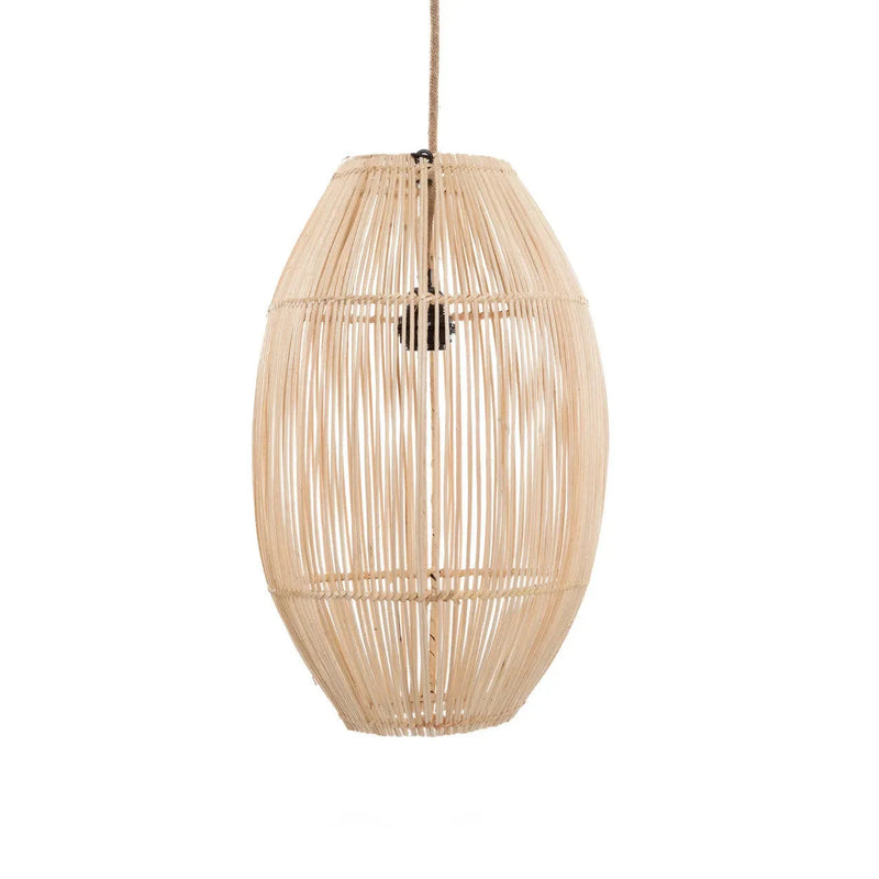 Ovale Hängeleuchte aus geflochtenem Rattan – Natur – H48 cm