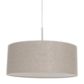 Suspension tissu beige effet lin cylindre nickel brossé Ø50 cm, luminaire en tissu beige