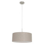 Suspension tissu beige effet lin cylindre avec canopy nickel brossé, Ø50 cm